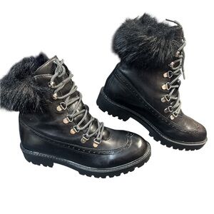 Charles David Women's Black Lace Up Ankle Boots Faux Fur Trim Size 7.5